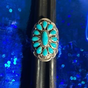 Southwestern Sterling Silver Wide Turquoise Size 8 Ring